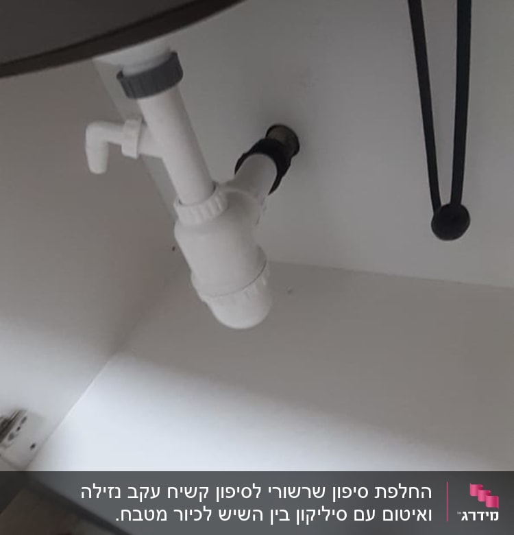 צנרת לבנה מתחת לכיור עם ברזים